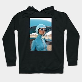 60s Retro Futuristic Woman in Blue in the Desert Hoodie